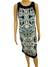 AB STUDIO Slinky Stretch Sheath Dress Sz S Sleeveless Colorful Boho Aztec