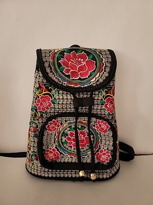 Backpack Rose Embroidered Beautiful Colors Very Nice Work Zip Pockets Never Used