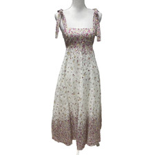 Zimmermann Carnaby Tie Strap Floral Midi Dress Womens 0 US 4 Linen Coquette