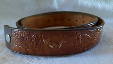 Vintage Hand Tooled Leather Buckle Belt Brown WESTERN COWBOY Stag Deer Blk Bear