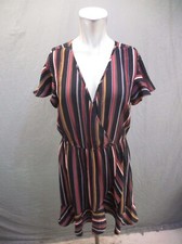 NWT XHILARATION Size M Womens Striped Short Sleeve Stretch Wrap Short Dress 066