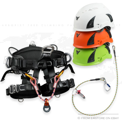 Tree Climbing Saddle Sit Harness Arborist Flipline Wire Core Lanyard Helmet Kit