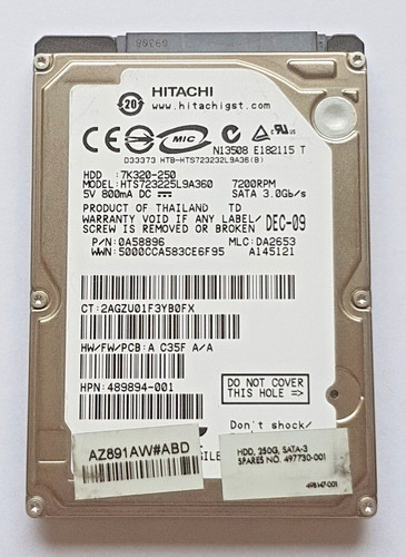 250 GB SATA Hitachi HTS723225L9A360 7200rpm 16MB HDD 2.5" interne Festplatte