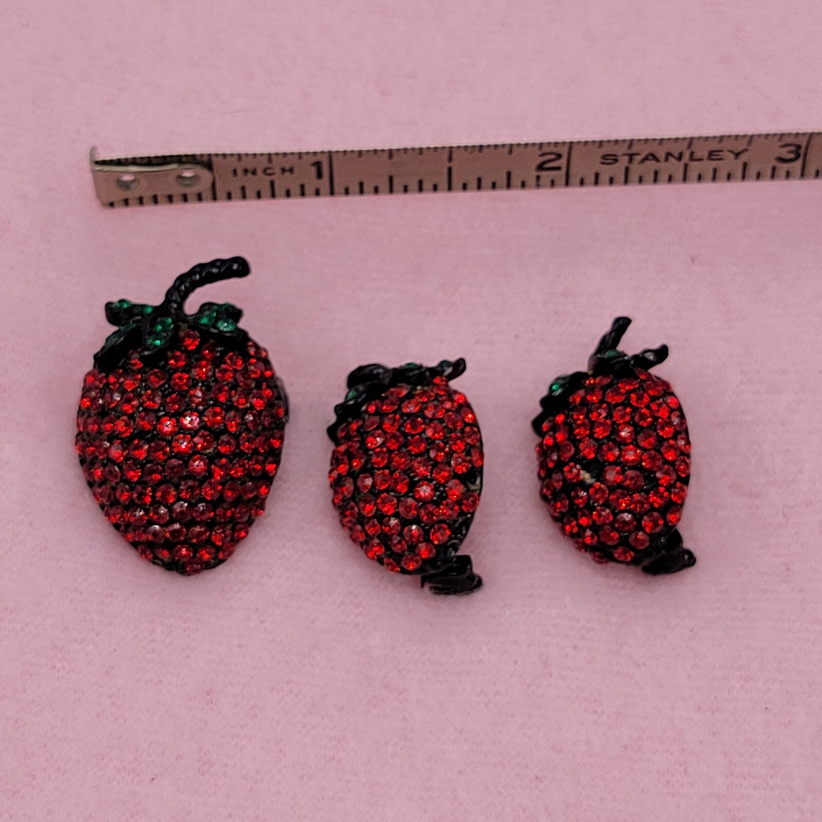 Strawberries Strawberry Set of 3 Estate Brooches Pins Gem