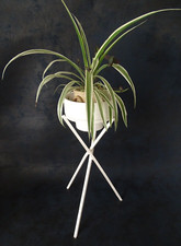 porte plante métal design fer forgé blanc tripode + pot céramique vintage 70's