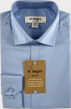 A-llegro Men's Dress Shirt Blue Slim Fit Convertible Cuff Sizes 14.5 - 16.5
