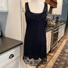 American Eagle Navy Blue Sheer Beaded Racerback Mini Dress Womens XS Sleeveless