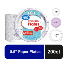 Great Value Disposable Paper Plates, 8.5", 200 Count