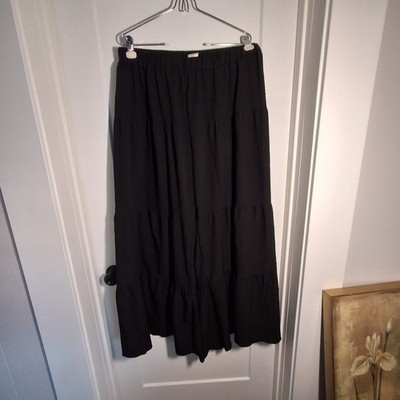 XL Boho Palazzo Pants Black Wide Leg Tiered Flowy Ruffle High Waist Maxi Cottage