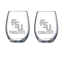 RFSJ Florida State Etched Satin Frost Logo Wine or Beverage Glass Set of 2