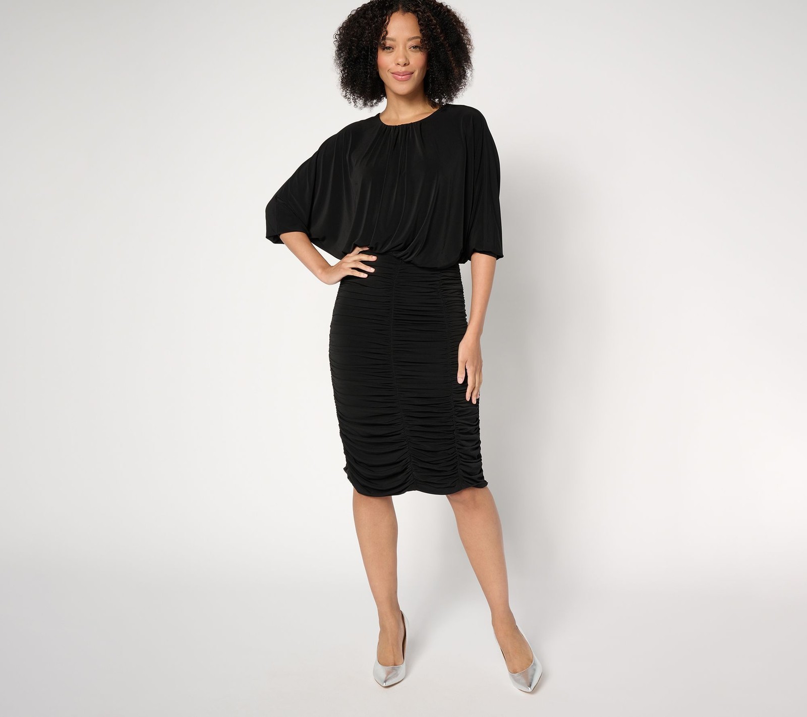 Dennis Basso Women's Petite Dress PS Italia Knit Dolman Sleeve Black A675068