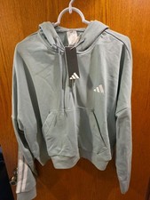 adidas women Essentials 3-Stripes French Terry Quarter-Zip Hoodie Size L