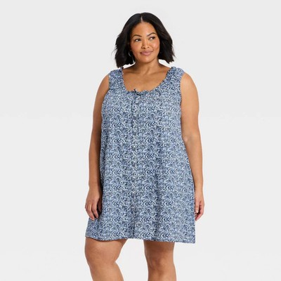 Women Mini Swing Shift Dress - Universal Thread Navy Blue Floral 2X