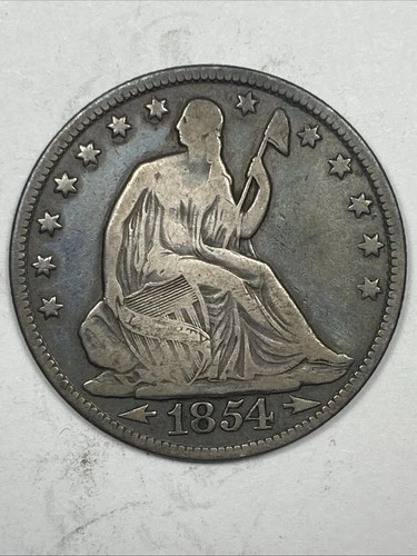 1854 Seated Liberty Half Dollar .50. Fine Shape.