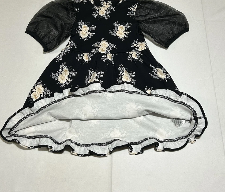 Vestido Janie and Jack Niñas Talla 3 Negro Floral Ponte Tela Transparente Mangas Cortas Foto 2 de 4