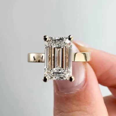 Eleganter Smaragdschliff Diamant Ring E F VVS2 IGI Lab Grown 14k Gelbgold 4 K...
