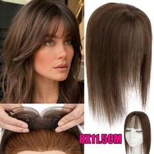 Clip In Remy Human Hair Topper Hairpieces Toupee with Bangs Lace Base For Women