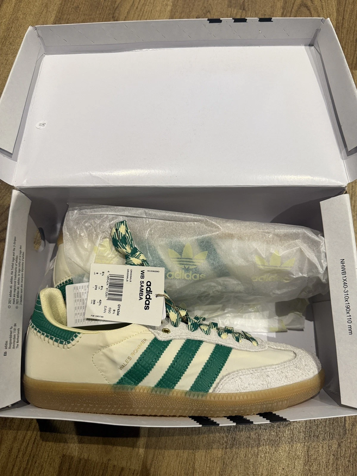 Adidas x Wales Bonner Samba Cream/ Bold Green (GY4344) Size UK 8.5 new with box