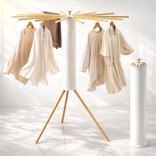 Heavy-Duty Wooden Tripod Clothes Drying Rack, 16 Rods, Large Capacity, 360 A...