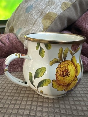 Mackenzie Childs Flower Market Enamel Mug With Brass Rim New