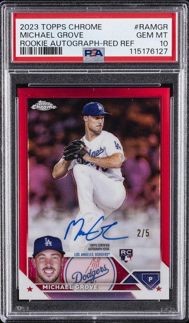 2023 TOPPS CHROME RC AUTO RED REFRACTOR #RAMGR MICHAEL GROVE 2/5 PSA 10
