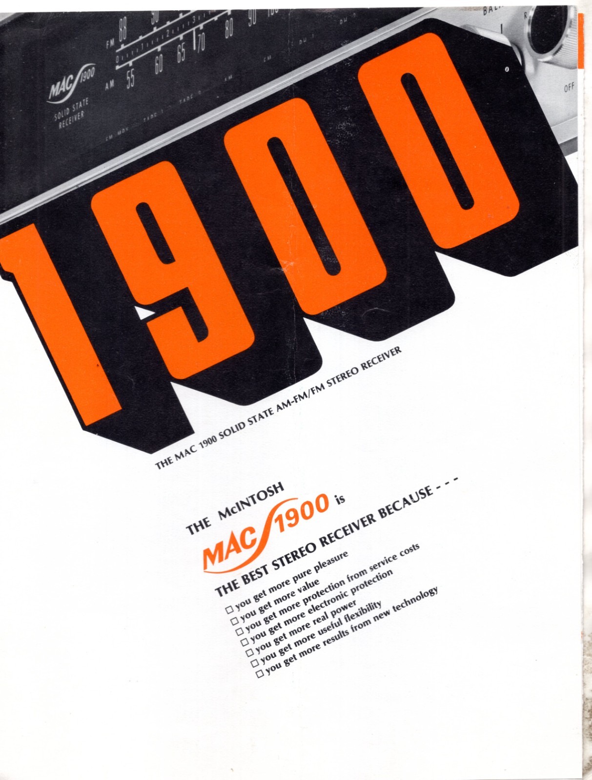 McIntosh Mac 1900 Solid State AM/FM Stereo Receiver DealerBrochure 1980 Original