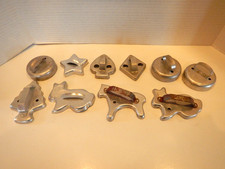 Vintage Cookie Cutters Aluminum Lot of 10 Shapes Animals Donut Strap Back