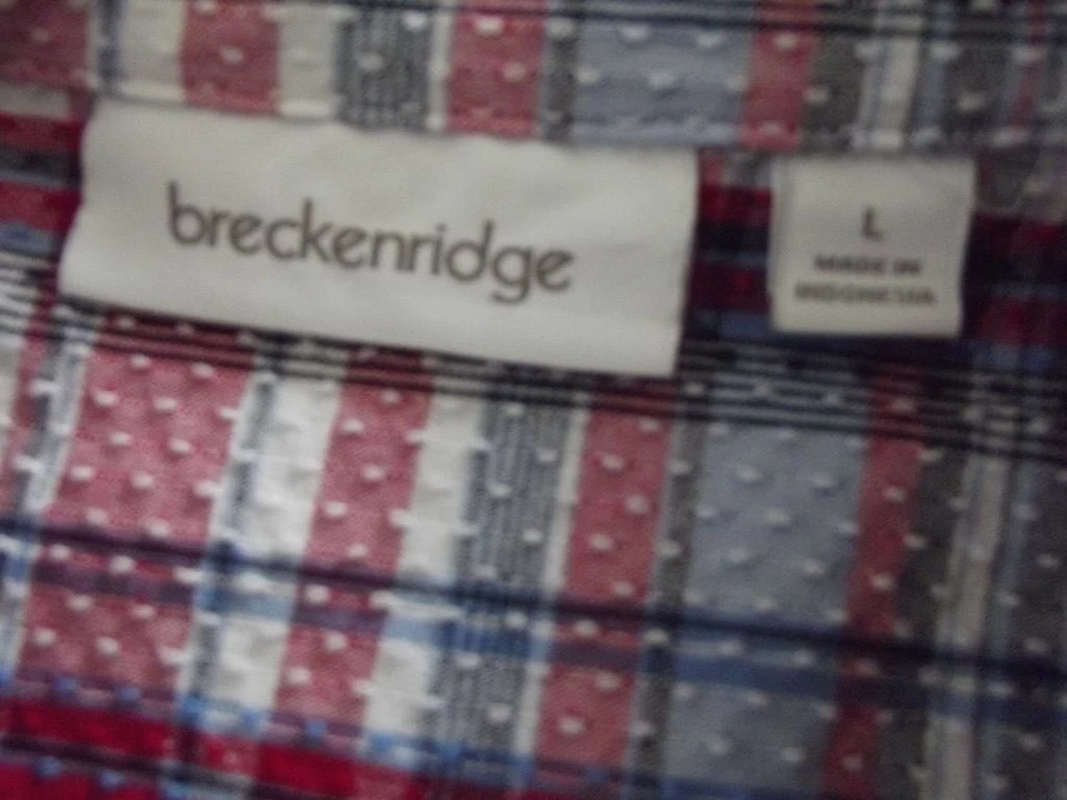 Camisa Breckenridge Mujer Grande Botón Abajo Rojo Blanco Azul Texturizado Blusa a Cuadros Foto 3 de 4