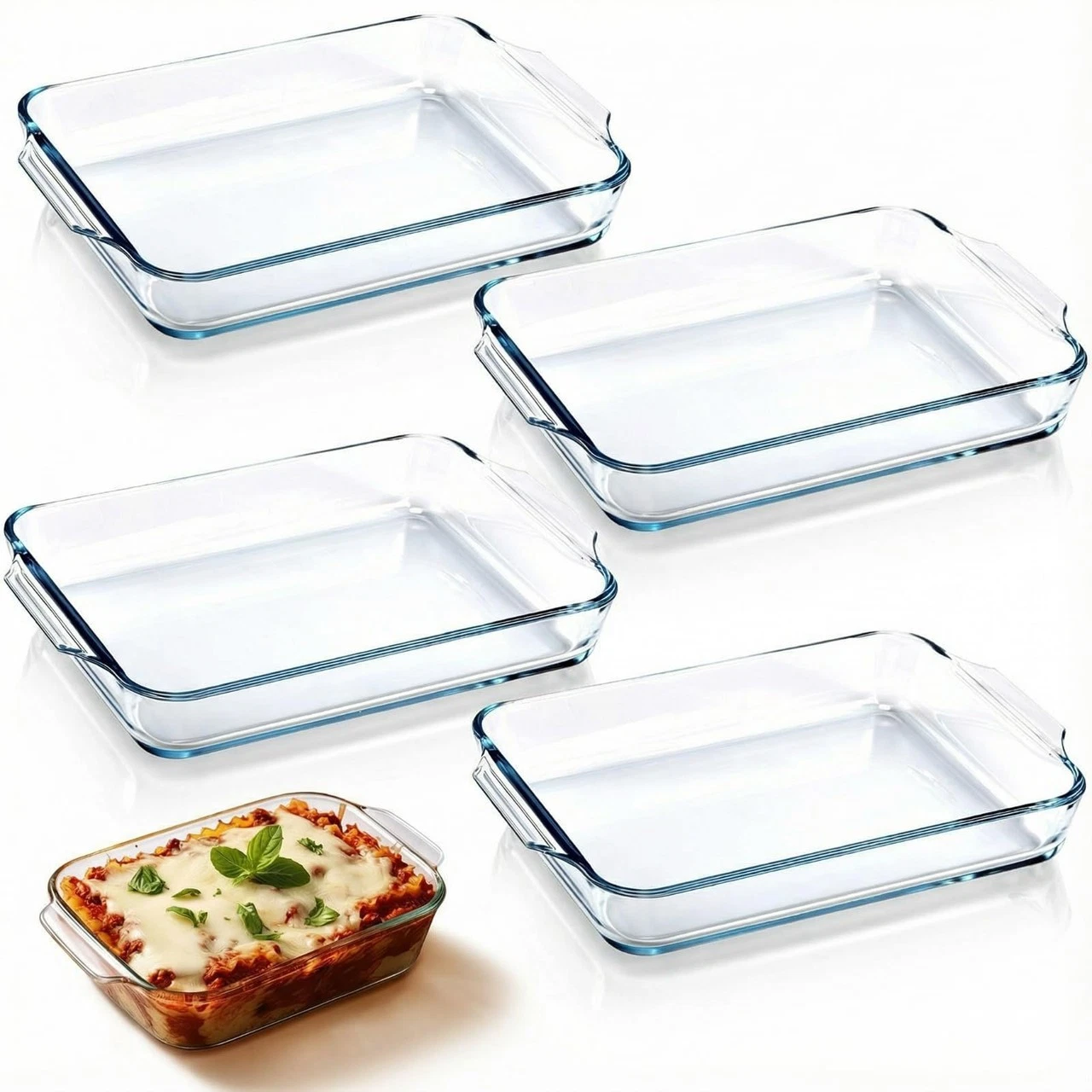 Yiyiring 4 Pcs 1.5 Quart Glass Baking Dish for Oven Oblong Glass Loaf Pan Rectan
