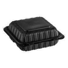 150 Pack 8 X 8 In Black Hinged Containers 3 Compartment Microwaveable Clamshell