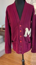 Vintage Maroon Letterman Cardigan Sweater w/ Chenille  M  Patch Varsity Size M/L