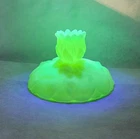 MCM Fenton Uranium Satin Custard Glass Candle Holder 3.5"H