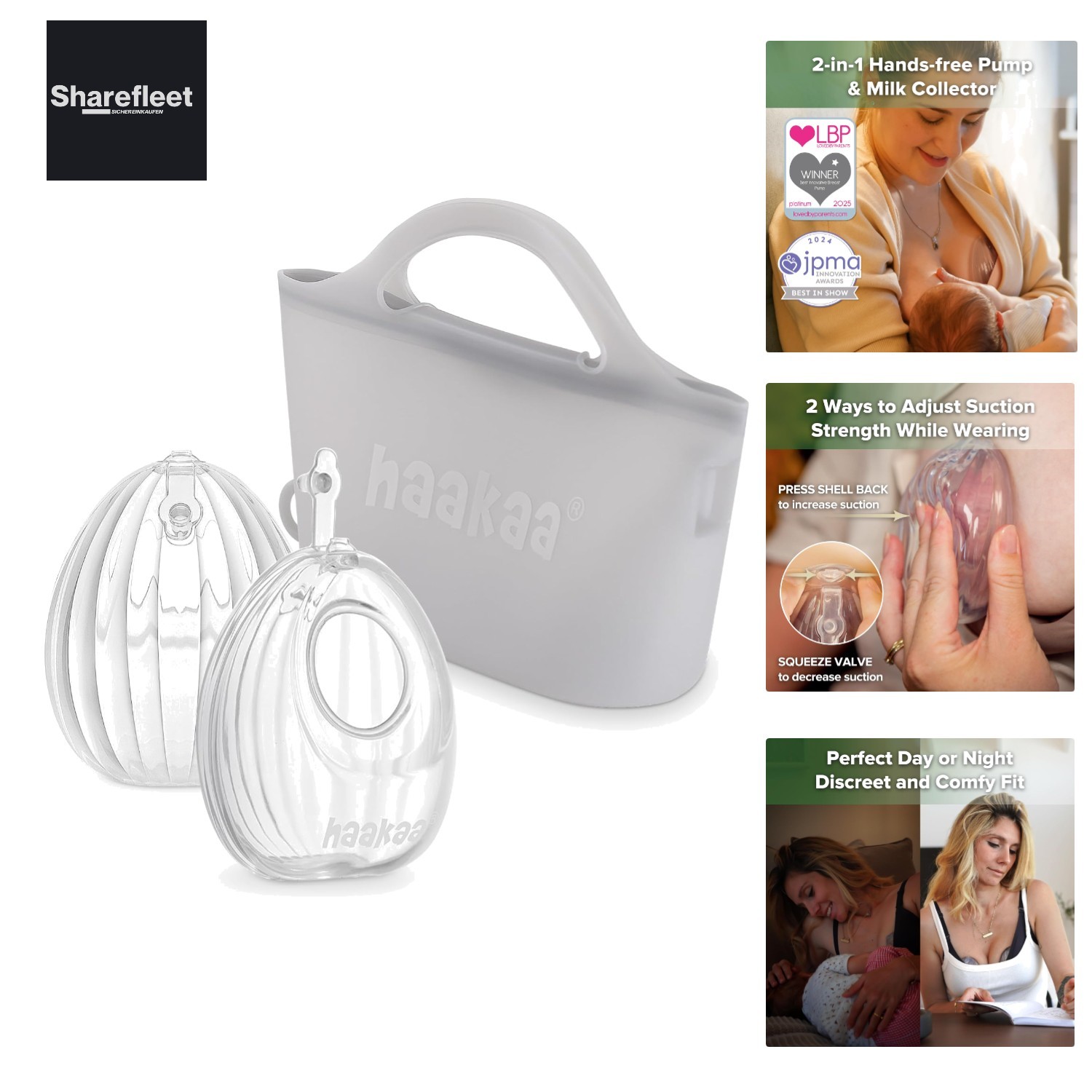 Tragbare Silikon-Milchpumpe mit Sterilisatorbeutel, 2-in-1 freihändiger passi...