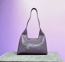Elegant Embroidered Shoulder Purse Tote PU Leather Material Lavender Two-tone
