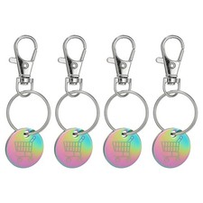 4Pcs Shopping Trolley Token Key Ring, Round Label Keychain, Dazzling Colors