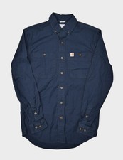 Carhartt Shirt Mens Small Navy Canvas Rugged Flex Rigby Workwear Button Down