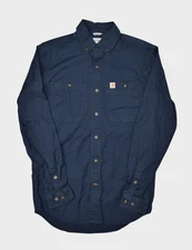 Carhartt Shirt Mens Small Navy Canvas Rugged Flex Rigby Workwear Button Down