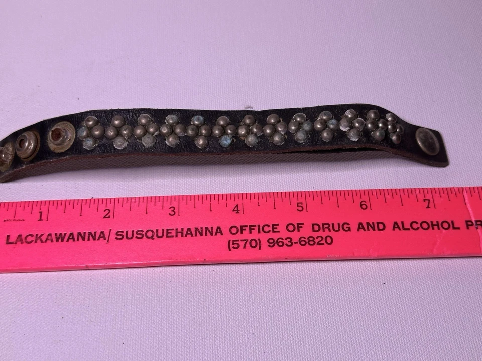 Vintage 1970s Studded Leather Wrist Cuff Bracelet Biker Punk Rocker Patina - Image 3 of 4