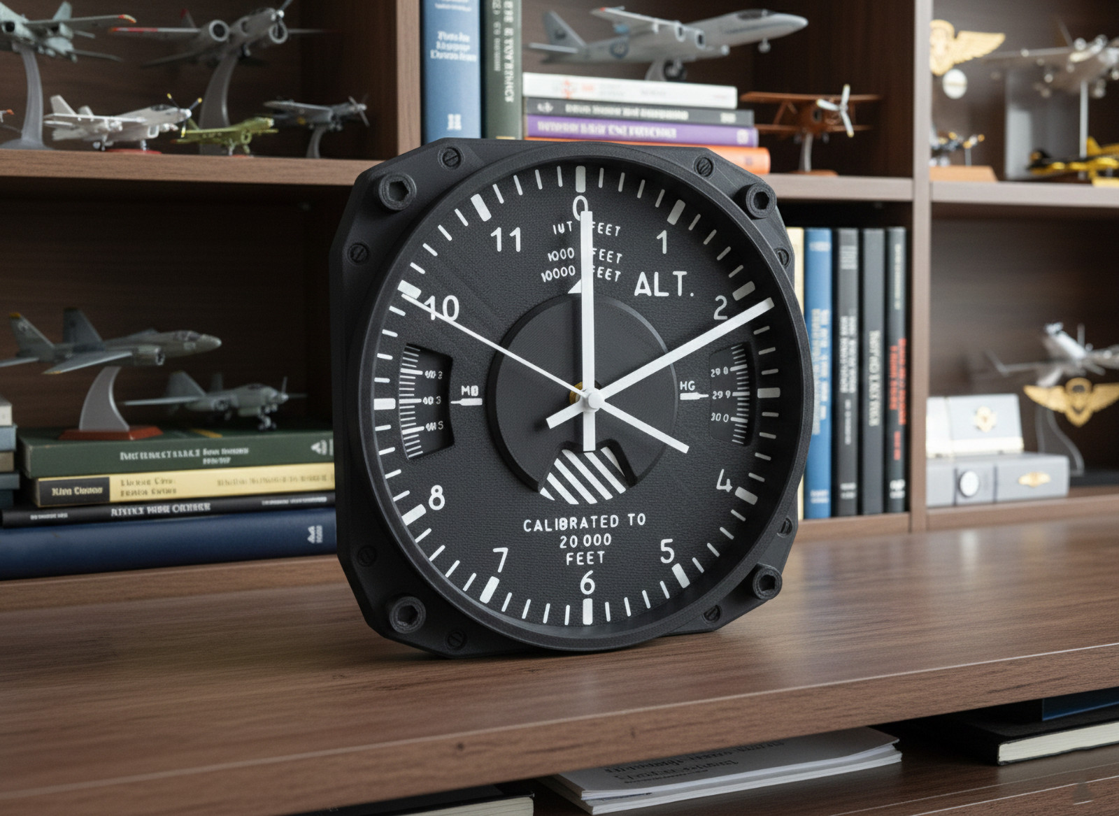 Altimeter Wall Clock, Aviation Instrument, Pilot Gift, Aircraft Decor 10" dial.