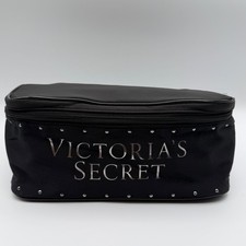 Victoria's Secret Black Studded Makeup Bag Train Case with Mesh Pouch NEW