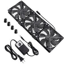 Wathai Dual Ball 3 x 120mm Computer Fan with AC Plug DC 12V Big Airflow Fans ...