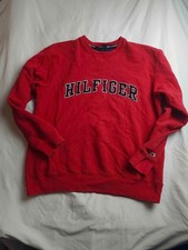 Tommy Hilfiger Sweatshirt Mens Large Red Embroidered Logo Crew Neck Pullover