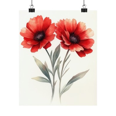 Boho Red Aster Flower Art Print Poster, Minimalist Floral Wall Art, Botanical 2