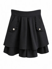 AXES FEMME Black Layered A-Line Skirt with Pearl Pocket Details
