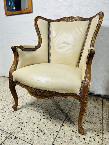 Chippendale Stuhl mit Armlehnen Leder Armlehnstuhl Barock-Art Barock Sessel - Bild 8 von 14