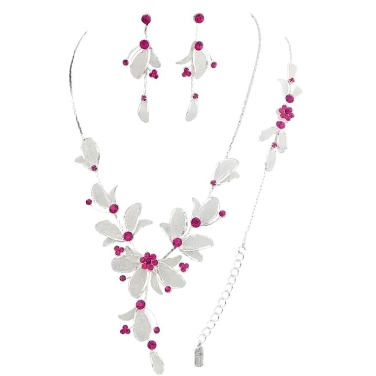 Parure bijoux mariage zirconium rouge ensemble collier boucles bracelet femme