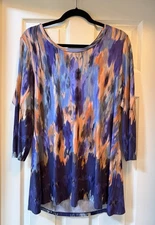 LOGO Lori Goldstein Printed Knit Top w/Back Zipper-Large (14/16)