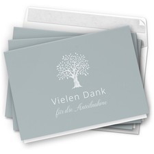 Trauer Danksagung Set 10 Karten Dank im Trauerfall mit Umschlag Lebensbaum grau