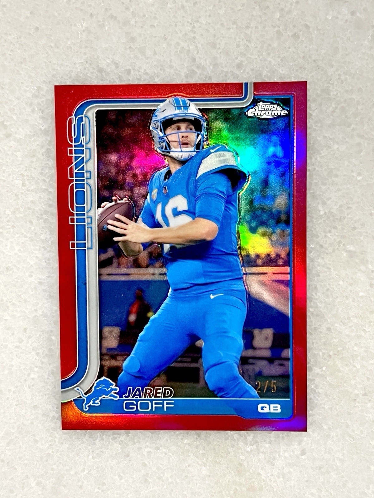 2025 Topps Chrome Jared Goff True Red Refractor /5 Lions
