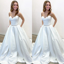 Off Shoulder Wedding Dresses New Satin White Ivory Simple Lace up Bridal Gowns